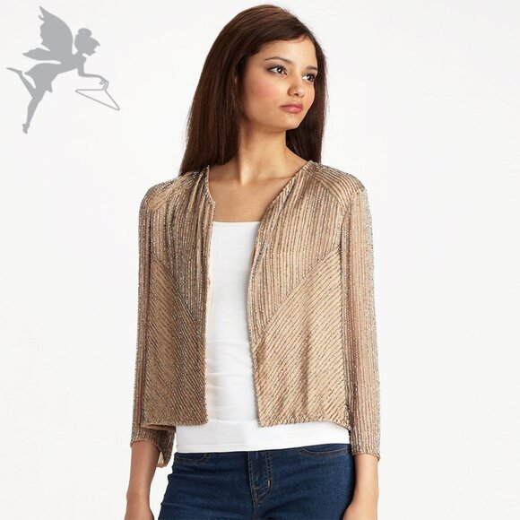 NWT PARKER Jazz Club Camel and Silver Beaded Jacket - Picture 1 of 6